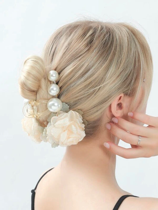 Faux Pearl & Flower Decor Hair Claw