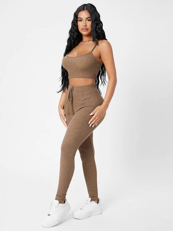 Waffle Knit Cami Top And Leggings Set