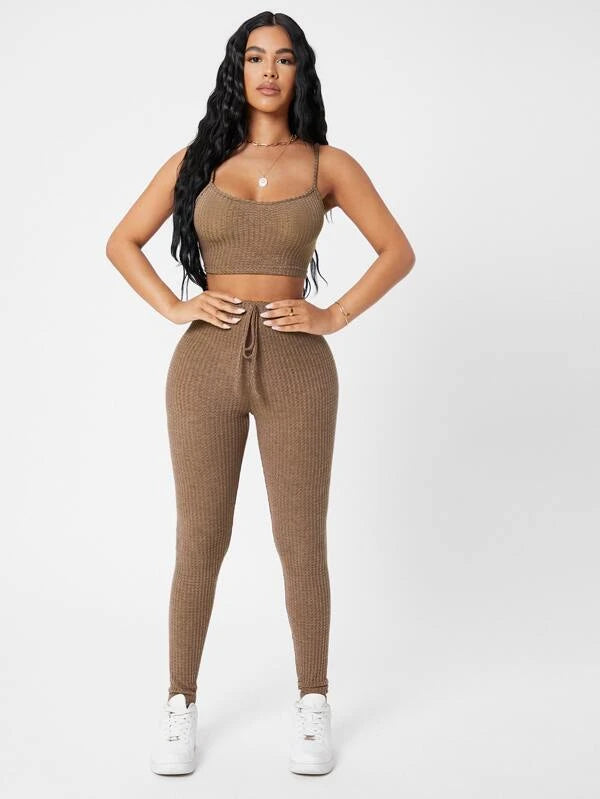 Waffle Knit Cami Top And Leggings Set