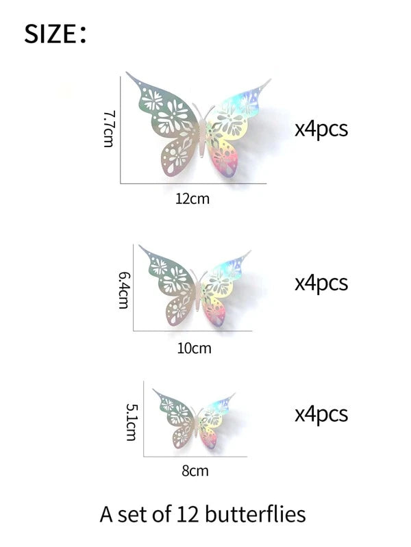 12pcs 3D Butterfly Wall Sticker, Hollow Metallic Simulation Paper Butterfly Sticker For Home Decor