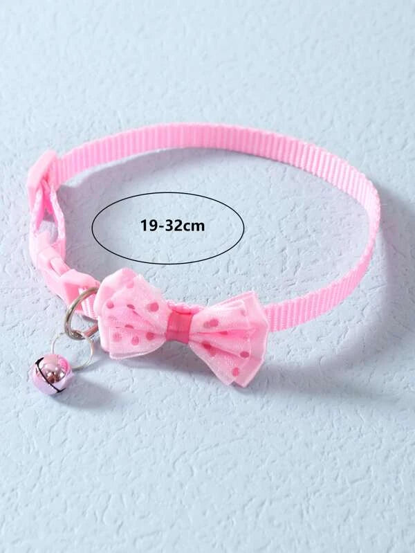 1pc Polka Dot Bow Decor Pet Collar (GREY / PINK)