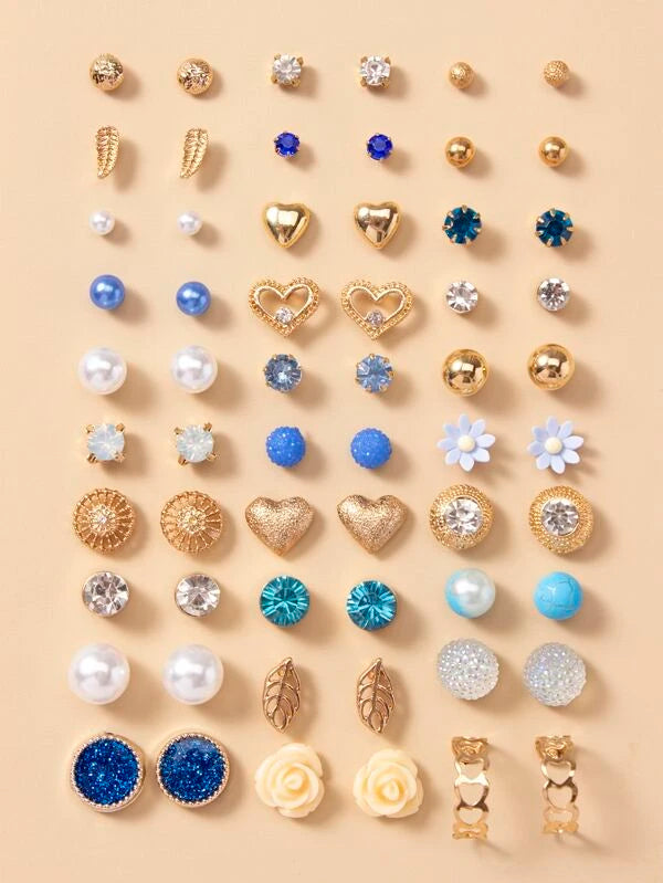 30pairs Flower & Heart Stud Earrings B675