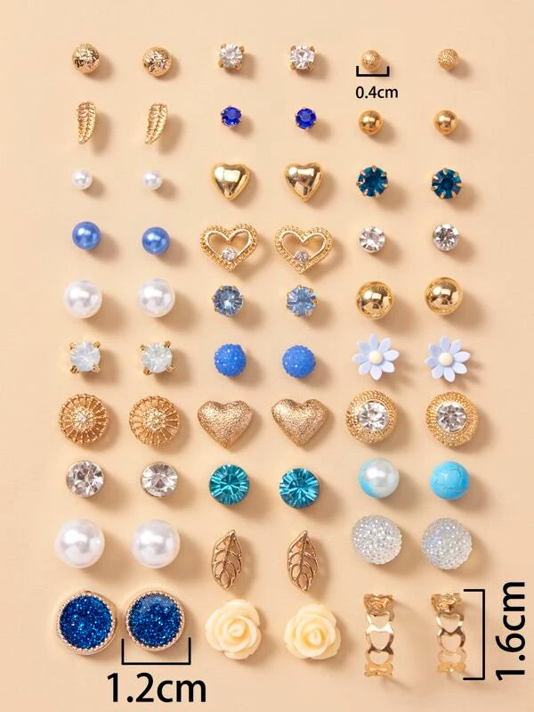 30pairs Flower & Heart Stud Earrings B675