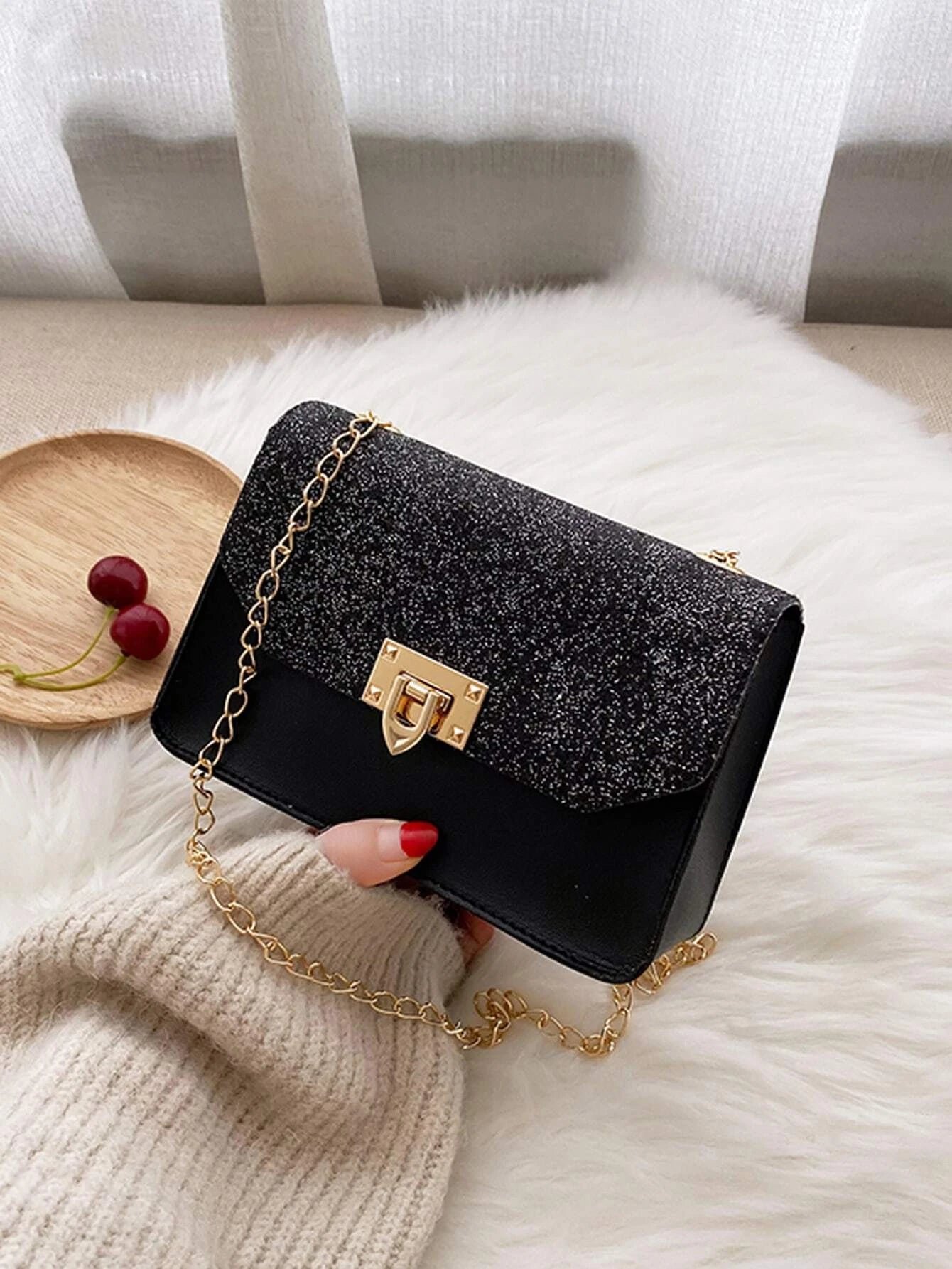 Mini Glitter Decor Flap Chain Crossbody táska