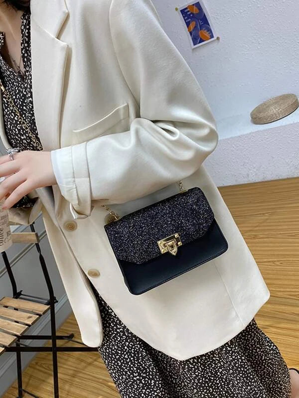 Mini Glitter Decor Flap Chain Crossbody táska