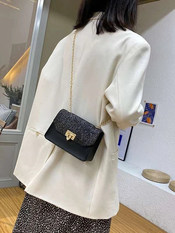 Mini Glitter Decor Flap Chain Crossbody táska