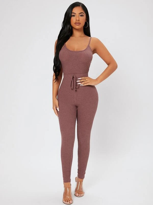 Waffle Knit Tie Waist Cami Top & Leggings Set