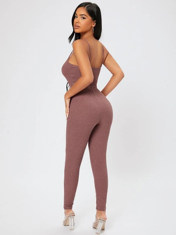 Waffle Knit Tie Waist Cami Top & Leggings Set