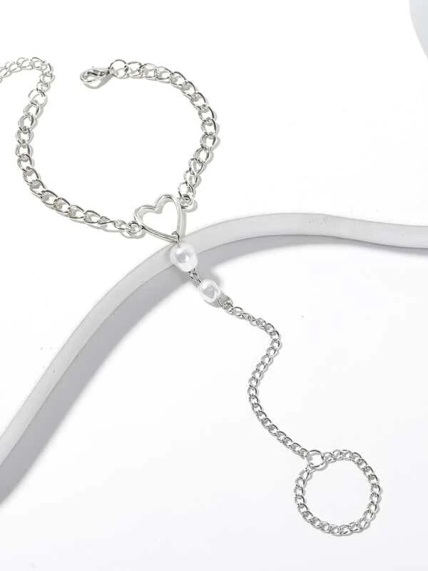 Faux Pearl & Heart Decor Mittens Bracelet