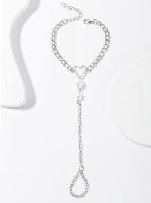 Faux Pearl & Heart Decor Mittens Bracelet