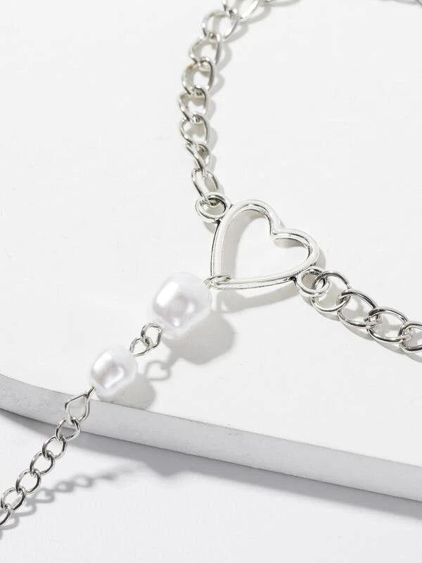 Faux Pearl & Heart Decor Mittens Bracelet