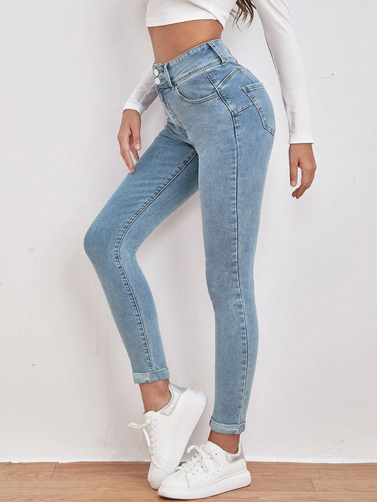 High Waist Slant Pocket Skinny Jeans22