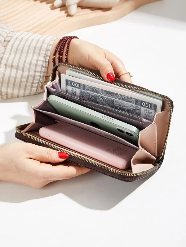 Leopard Pattern Zip Around Long Wallet