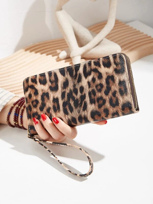 Leopard Pattern Zip Around Long Wallet