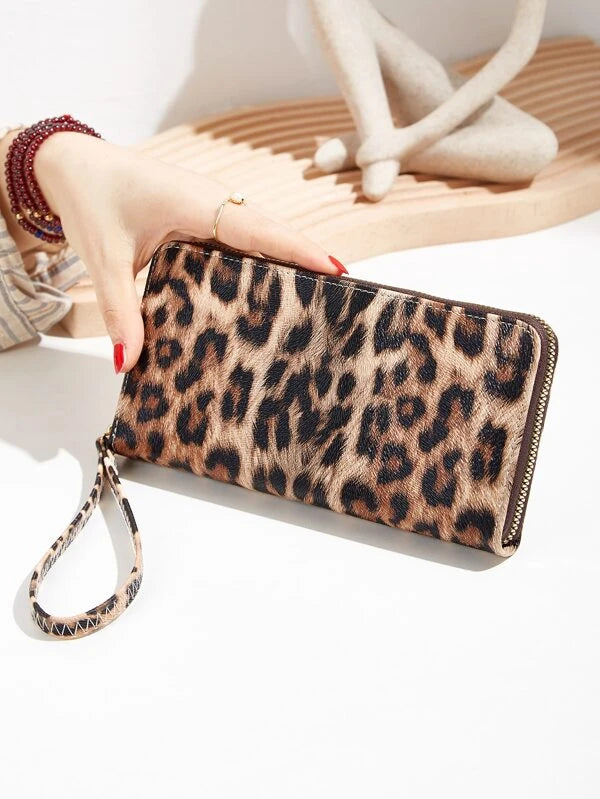 Leopard Pattern Zip Around Long Wallet
