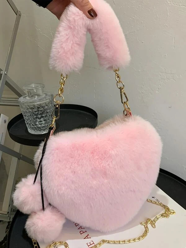 Decor Heart Design Fluffy Shoulder Bag BV