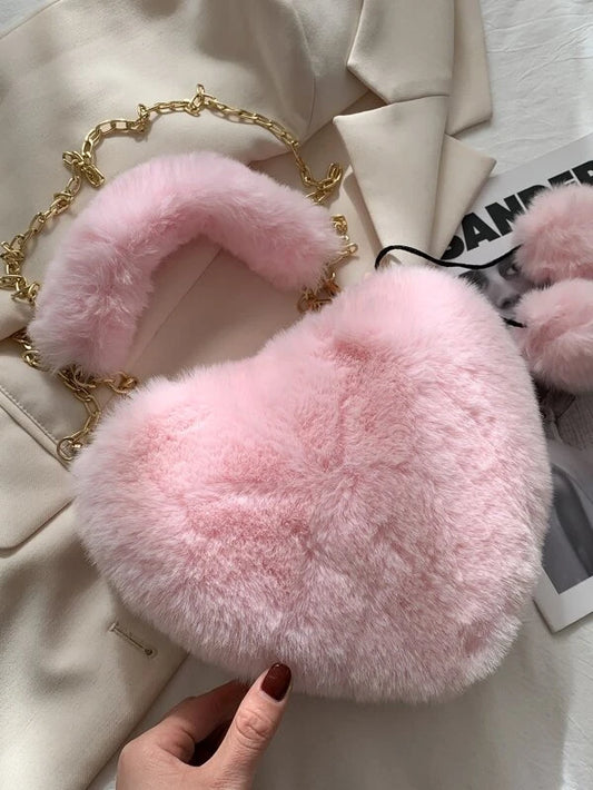 Decor Heart Design Fluffy Shoulder Bag BV