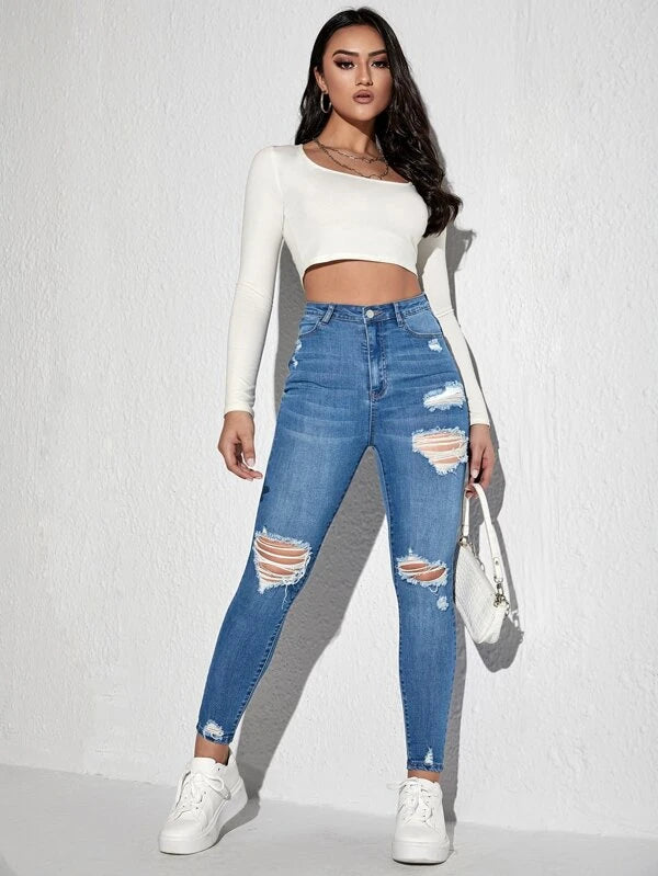 Ripped Detail Skinny Jeans4