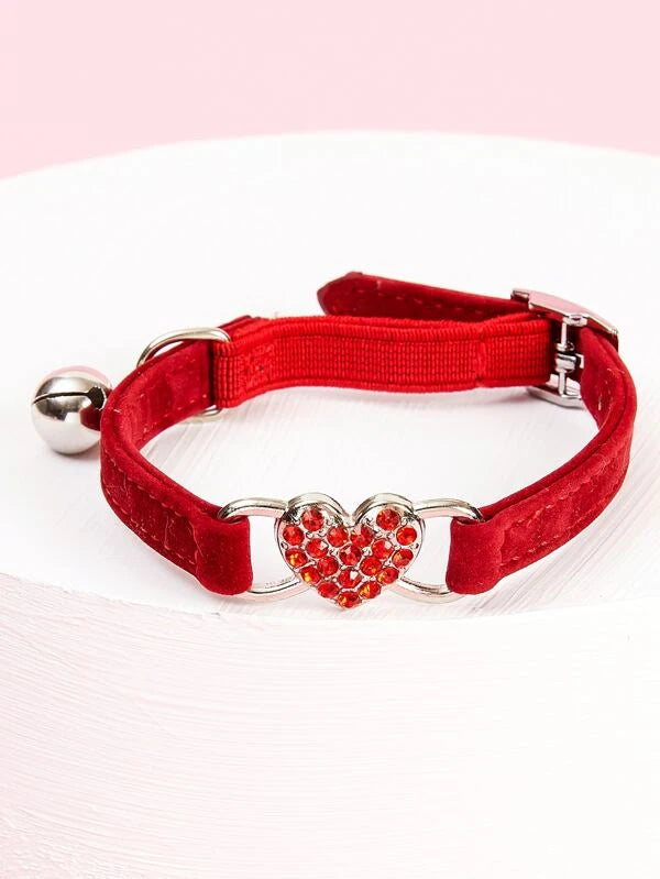 Rhinestone Heart Decor Pet Collar BEIGE/ RED /GREY/ BLACK / PINK / PURPLE