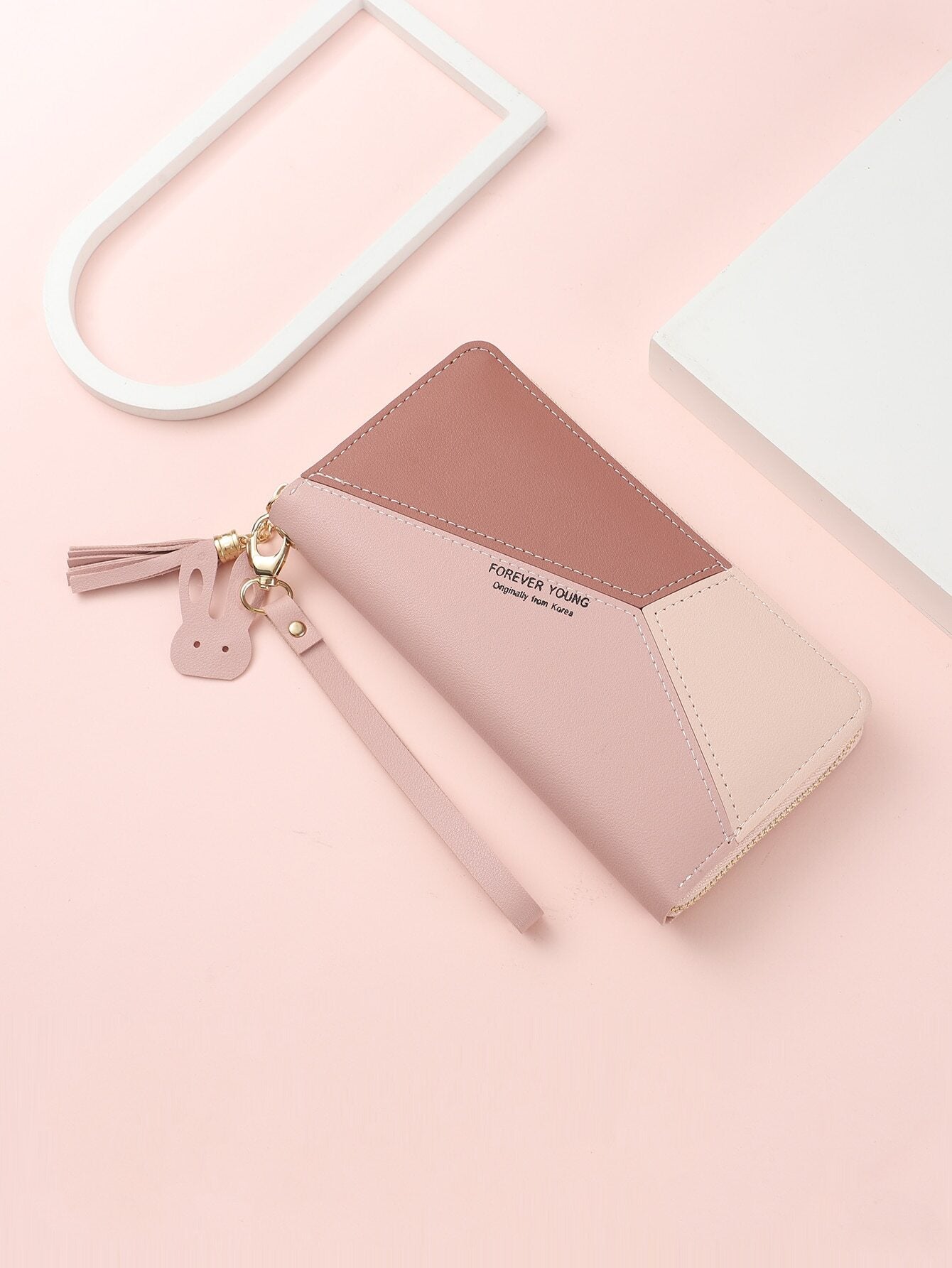 Tassel Decor Colorblock Long Wallet