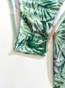 3pack Plant Print Push Up Bikini Swimsuit & Kimono