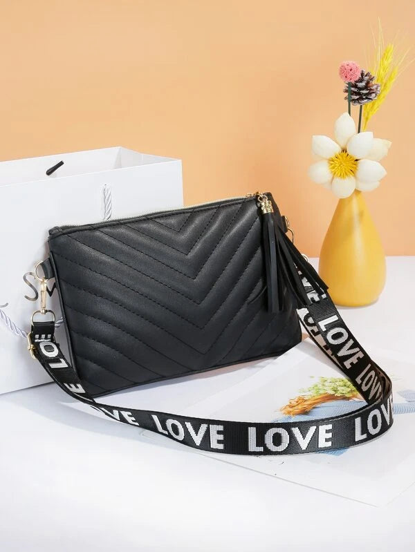 Tassel Decor Chevron Square Bag