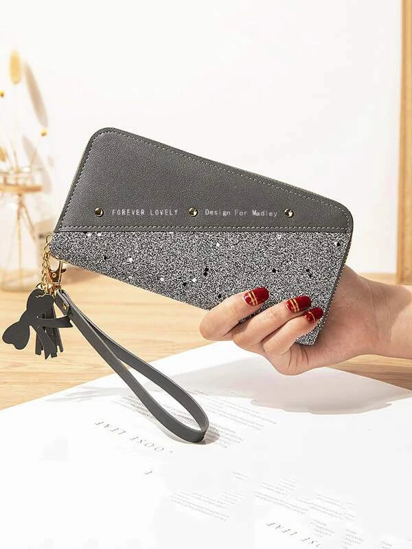 Tassel & Bow Decor Letter Graphic Long Wallet
