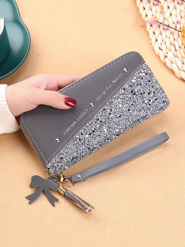 Tassel & Bow Decor Letter Graphic Long Wallet