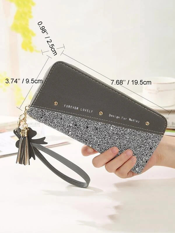 Tassel & Bow Decor Letter Graphic Long Wallet