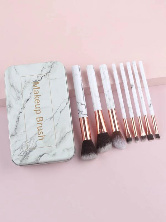 8pcs Marble Pattern Makeup Brush Set With Storage Box (BLACK/WHITE/PINK)