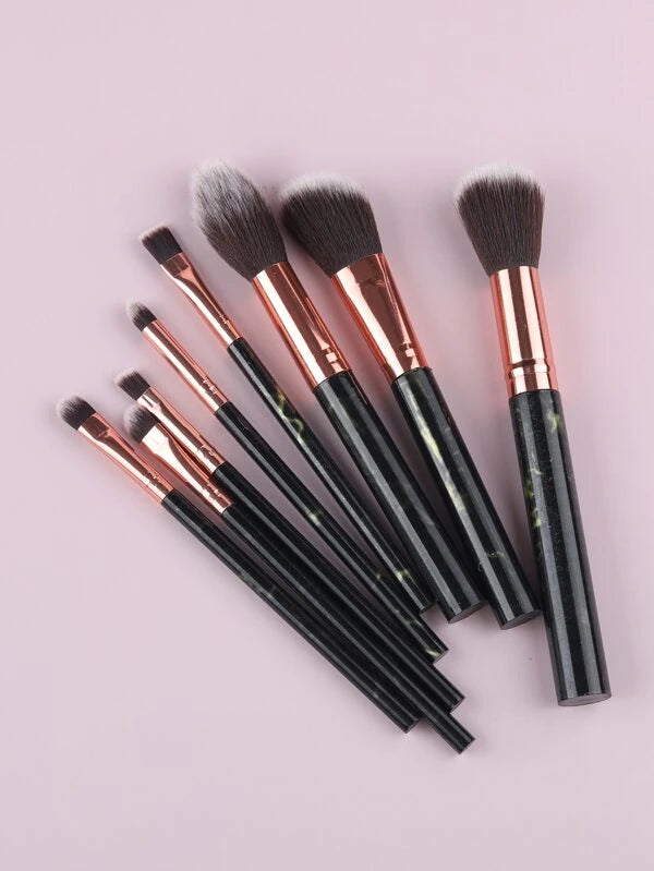 8pcs Marble Pattern Makeup Brush Set With Storage Box (BLACK/WHITE/PINK)