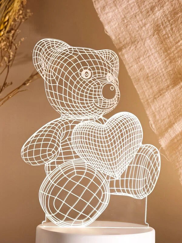 1pc 3 Color Changeable Bear Light, 3D Cyber Bear Design Night Light, Cartoon Novelty Light For Home Decor