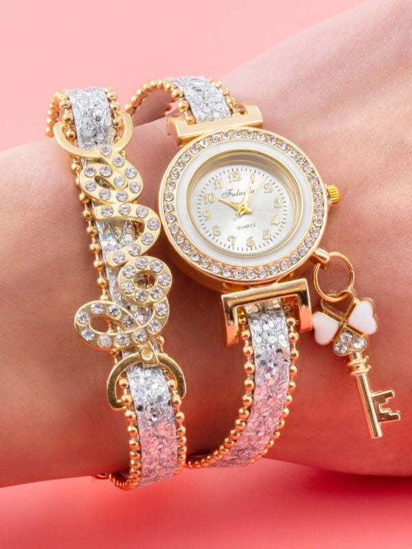 Rhinestone Decor Wrap Quartz Watch