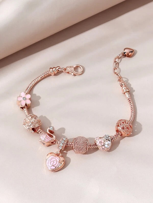 Rhinestone Decor Heart Charm Bracelet