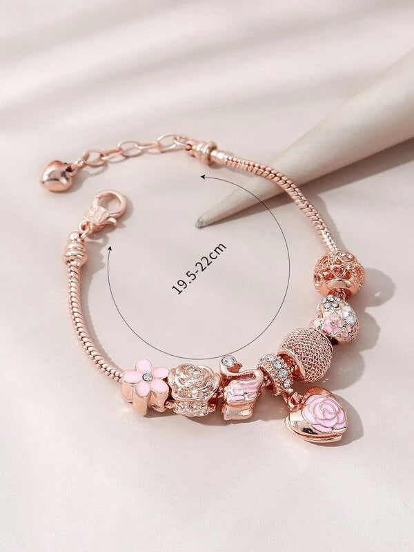Rhinestone Decor Heart Charm Bracelet