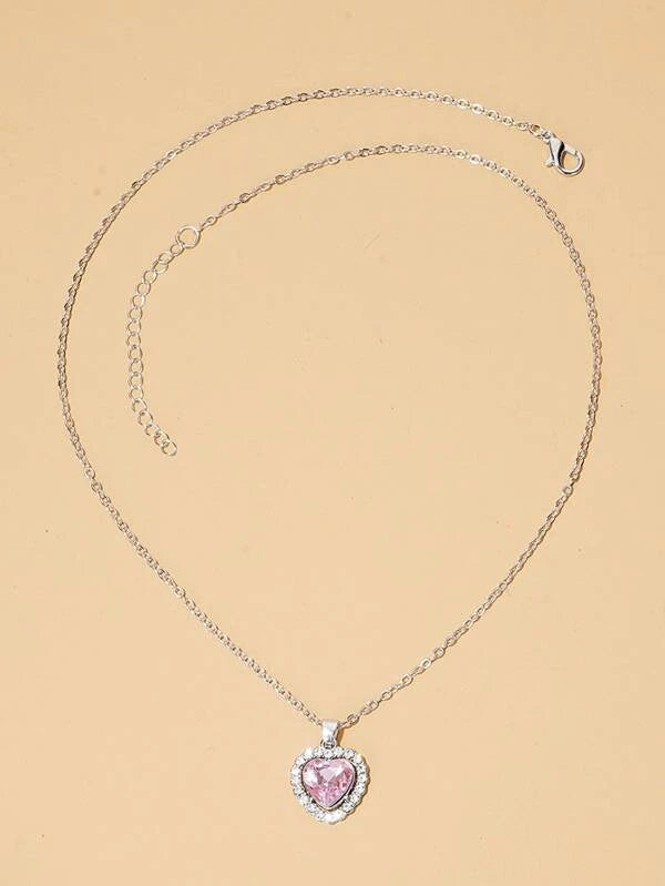 Rhinestone Heart Charm Necklace vgf6