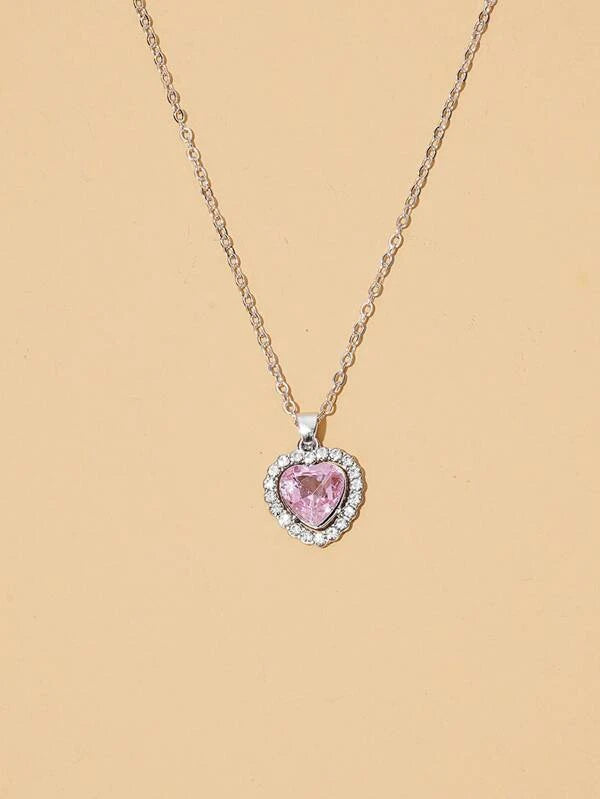 Rhinestone Heart Charm Necklace vgf6