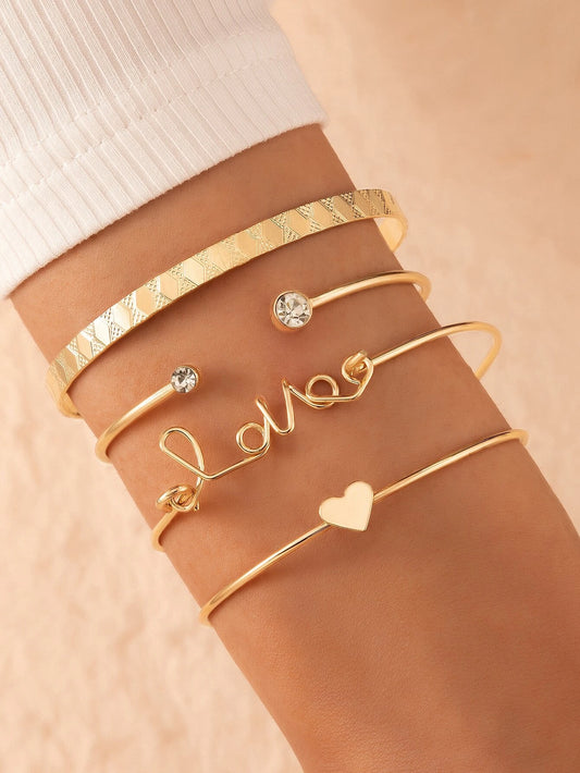 4pcs Letter & Heart Decor Bracelet