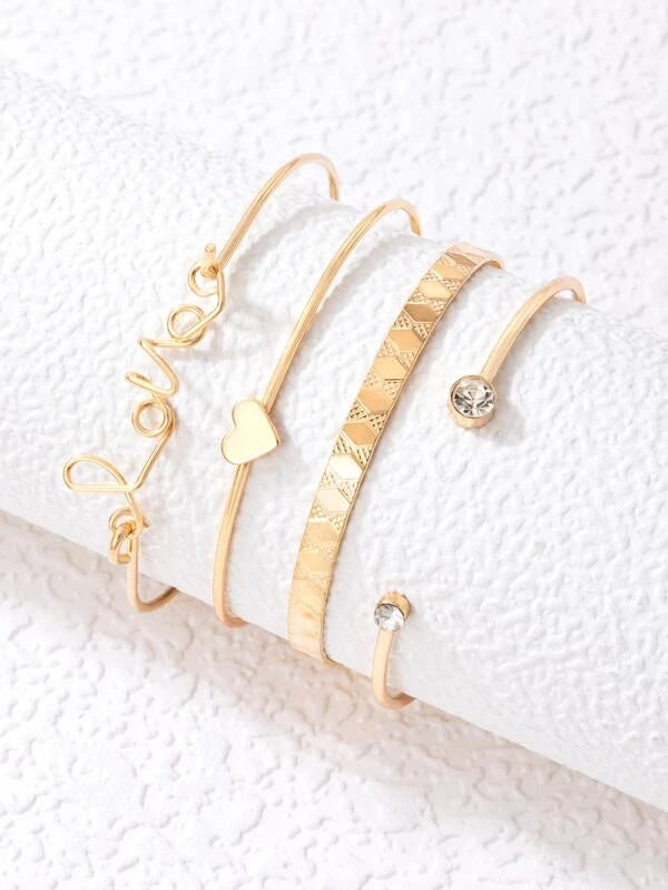 4pcs Letter & Heart Decor Bracelet