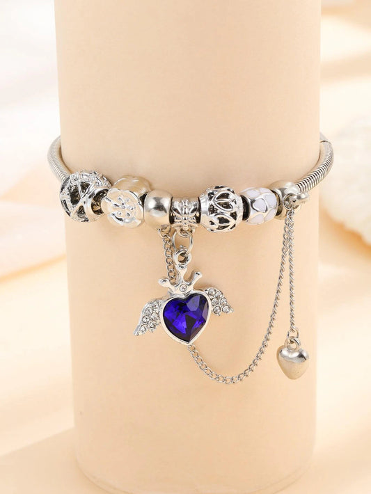 Rhinestone Decor Heart Charm Bracelet