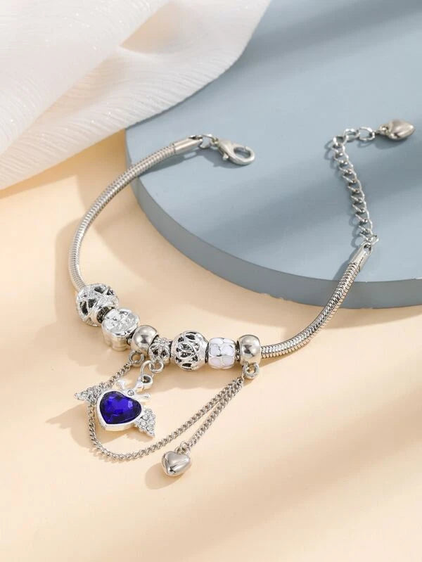 Rhinestone Decor Heart Charm Bracelet