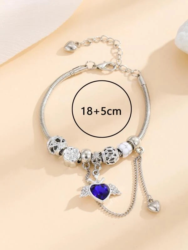 Rhinestone Decor Heart Charm Bracelet