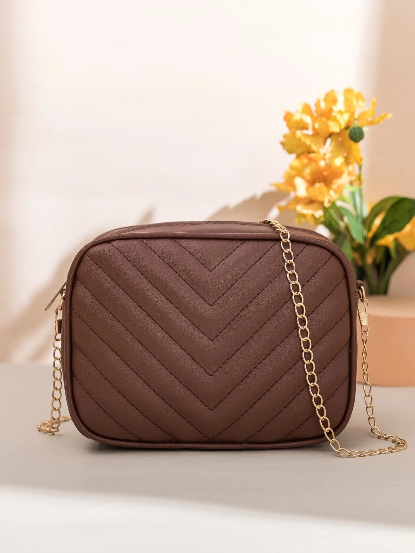 Mini Chevron Embossed Crossbody Square Bag