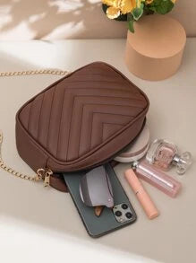 Mini Chevron Embossed Crossbody Square Bag