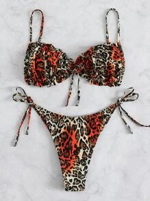 Leopard Frill Trim bikini fürdőruha