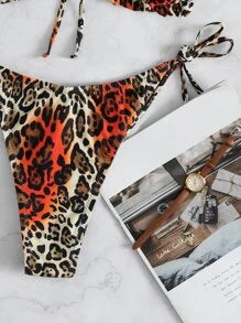 Leopard Frill Trim bikini fürdőruha