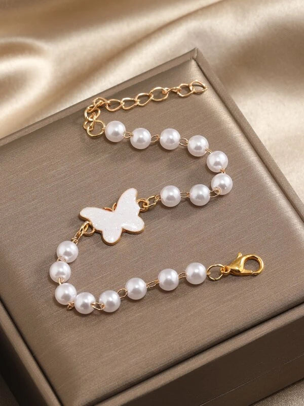 Butterfly & Faux Pearl Decor Bracelet
