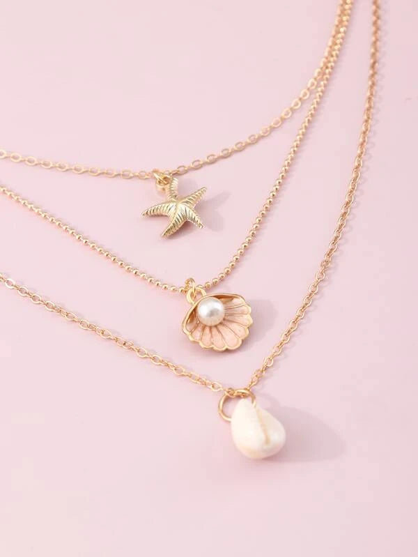 Shell & Starfish Pendant Layered Necklace