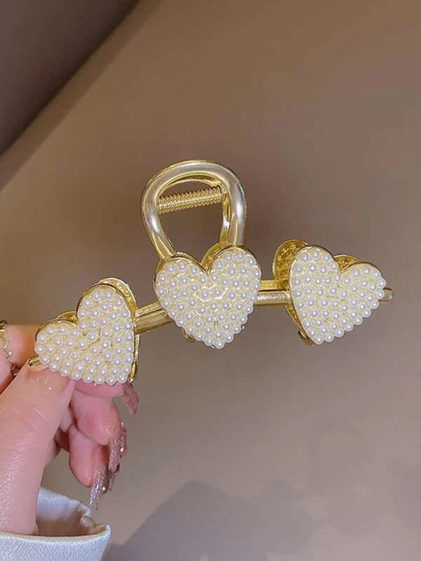 Faux Pearl Heart Decor Hair Claw