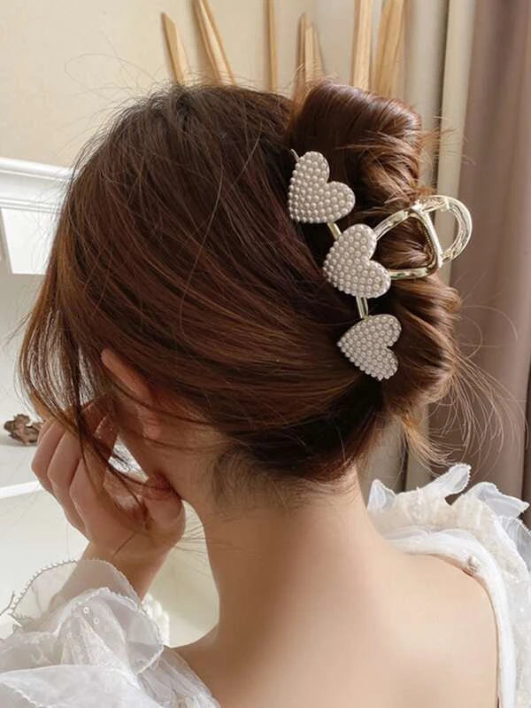 Faux Pearl Heart Decor Hair Claw